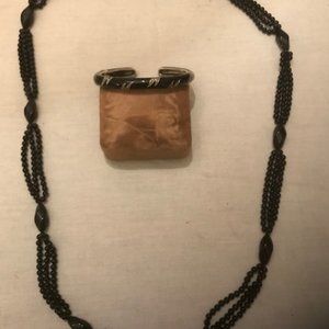 Genuine gemstone necklace and sterling silver cuff bracelet